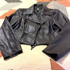 Faux leather cropped blazer